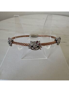 NEW Hello Kitty Pave Crystal Rose Gold Twisted Cable Bracelet